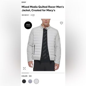 DKNY Mixed Media Quilted Racer Men's Bomber Jacket / Coat - Ice